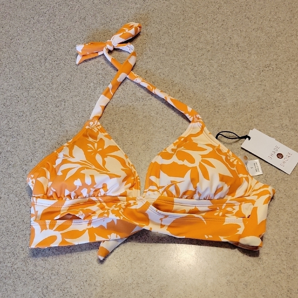 Shade & Shore Orange Floral Bikini Top Size SMALL (4-6) NEW WITH TAGS